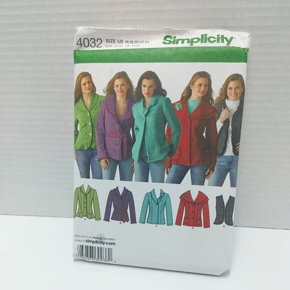 Misses Jackets and Vest Sewing Pattern 16-24 Simplicity 4032 - Picture 1 of 2